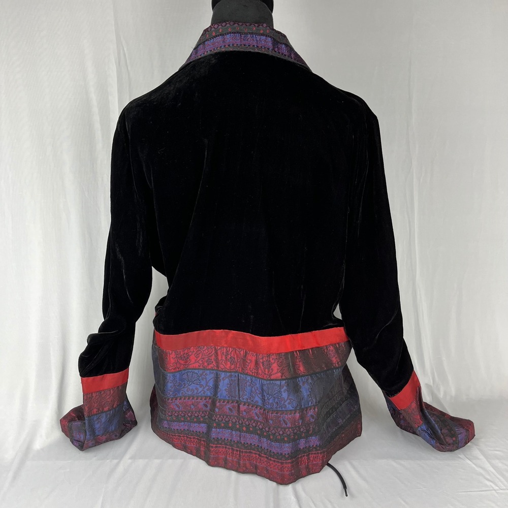 Vtg 90s Y2K Coldwater Creek Velvet Jacket Black Patchwork Trim M Whimsygoth Boho - Picture 2 of 6